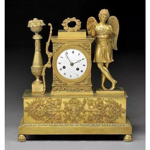 19th Century French Charles X Gilt Bronze Dore Figural Mantel Clock For Sale - Image 11 of 11