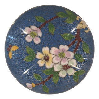 Vintage Cloisonné Round Trinket Box / Round Jewelry Box For Sale