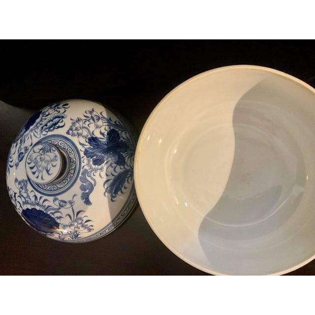 Metal Vintage Chinese Blue and White Porcelaine Bowl With Lid For Sale - Image 7 of 12