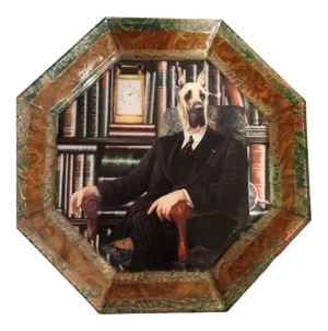 Handmade Decorative Dog Man in Library Hanging Wall Plate