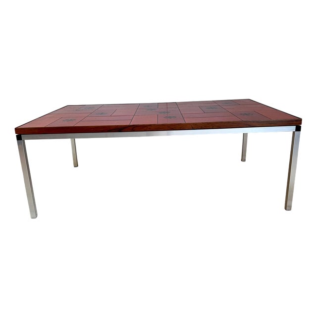 Mid-Century Optical Coffee Table in Red Ceramic, Denmark, 1960s For Sale