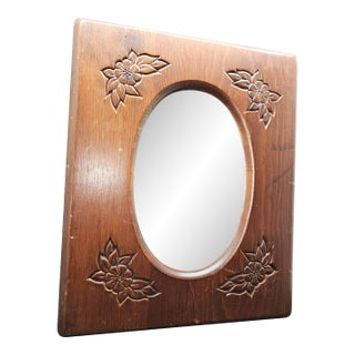 Vintage, Unbranded, Floral Carved Wooden Accent Mirror For Sale