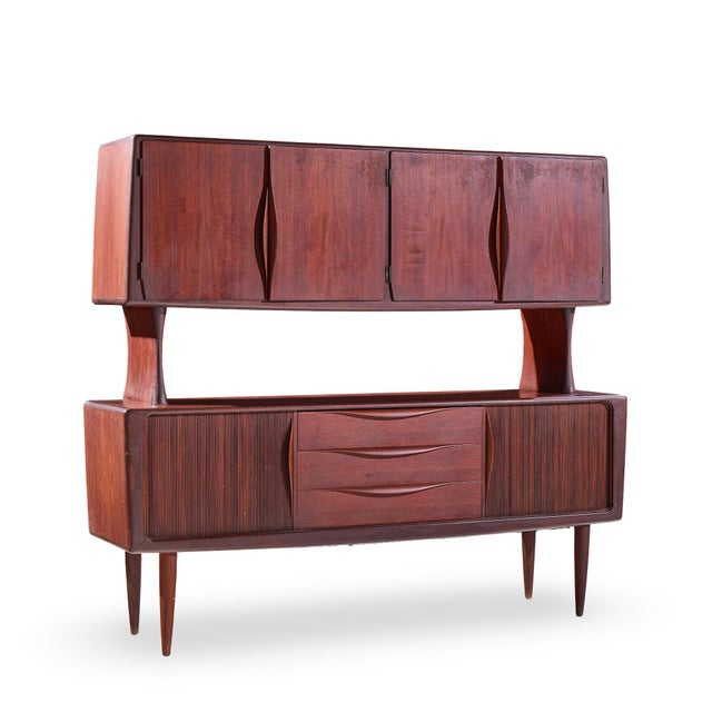 Hos Wulff Mid Century Danish Teak Tambour Door Credenza and Hutch The credenza measures: 74.75 wide x 17.5 deep x 31.5...