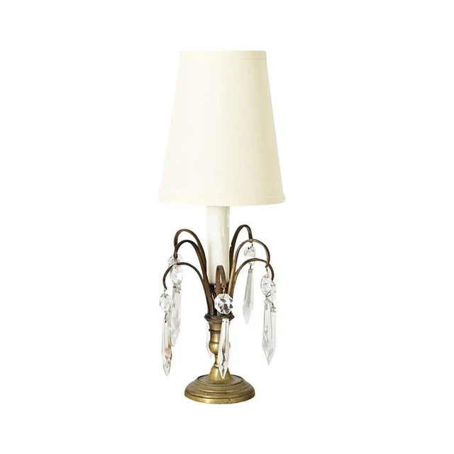Brass French 19th Century Petite Brass and Crystal Table Lamp For Sale - Image 8 of 8