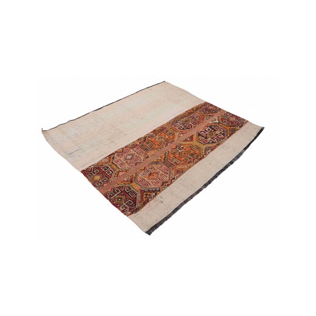 Handwoven vintage embroidered kilim rug from Marash region of Turkey. Approximately 50-60 years old. In good condition....