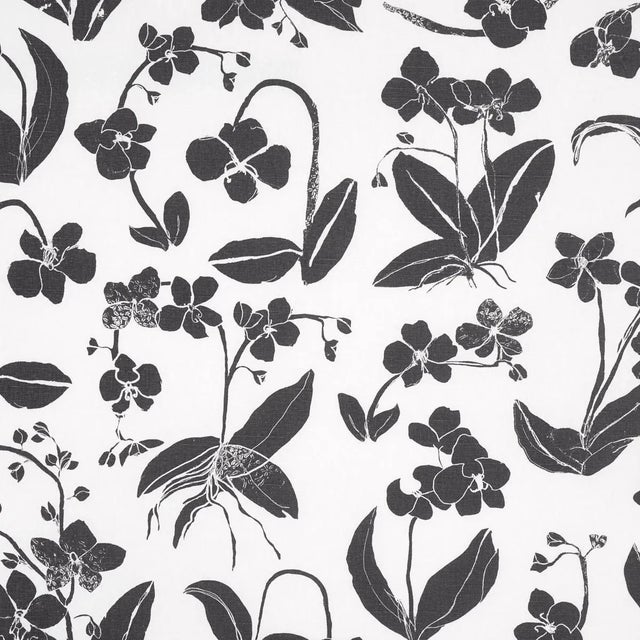 Sample - Schumacher x Hera Ford Orchids Have Dreams Fabric in Soft Black For Sale