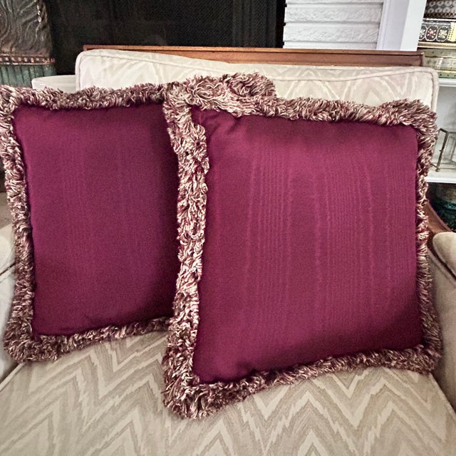Vintage Burgundy Floral Needlepoint Pillows With Silk Backs, Pair For Sale - Image 4 of 10