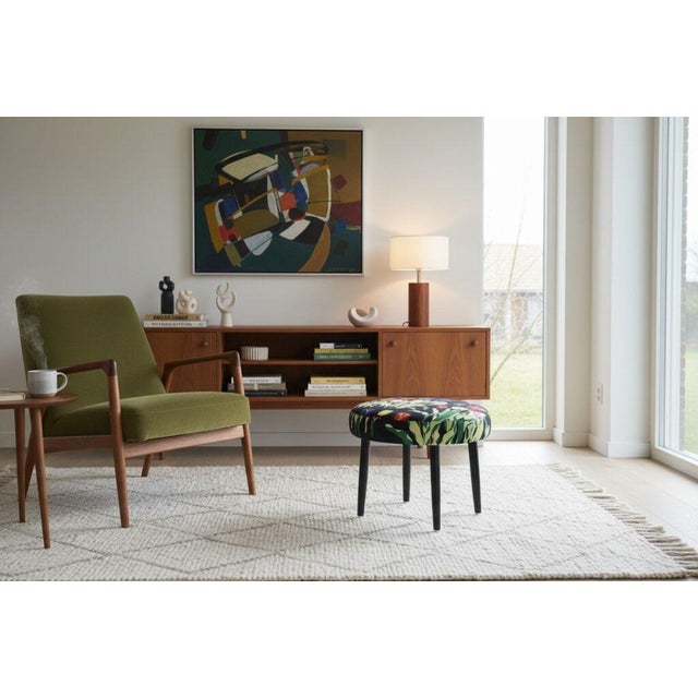 Black Round Stool in Linen Fabric from Svenskt Tenn, 1960s For Sale - Image 8 of 15