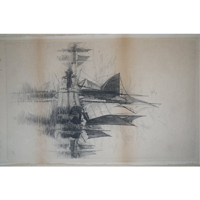 Antique Charles Frederick Mielatz Signed Maritime Sailboat Seascape Etching 28" For Sale - Image 6 of 11
