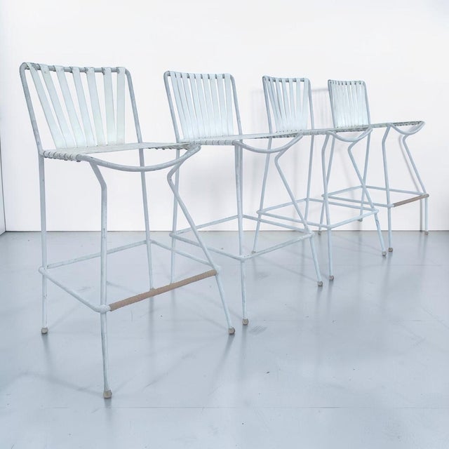 1960s Mid-Century Modern Wrought Iron Patio Barstools - Set of 4 For Sale - Image 4 of 9