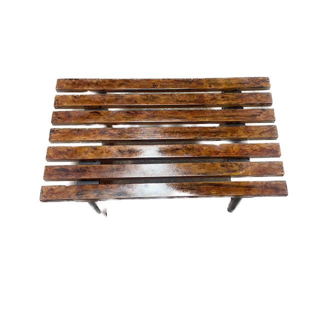Mid 20th Century Modern Dark Beech Slat Bench / Low Table For Sale - Image 4 of 5