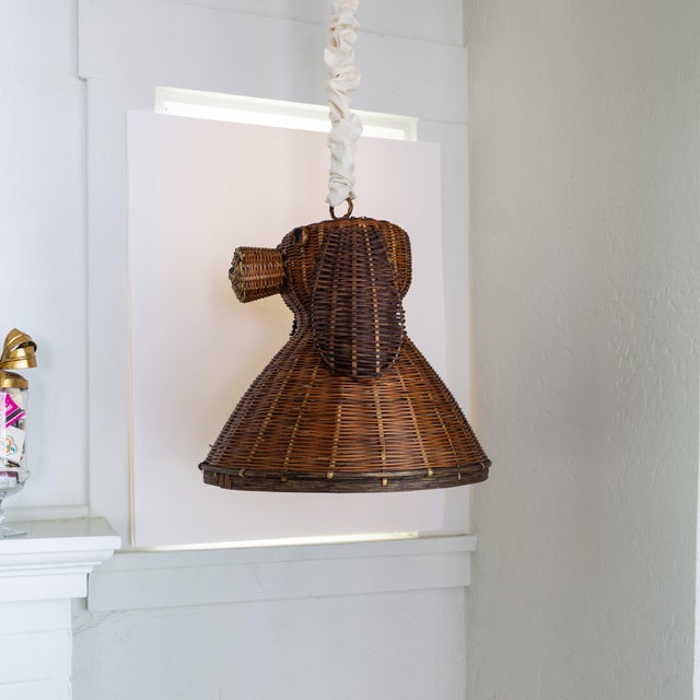 Folk Art Rattan Dog Basket Lid or Hanging Pendant Lampshade For Sale - Image 4 of 15