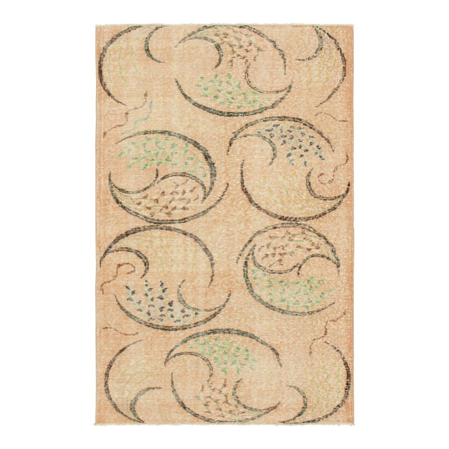 Vintage Zeki Müren Rug in Peach, With Colorful Geometric Patterns, From Rug & Kilim For Sale