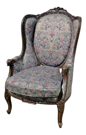 Tall Back Carved Walnut French Louis XVI Bergère Wing Chair, Circa 1920