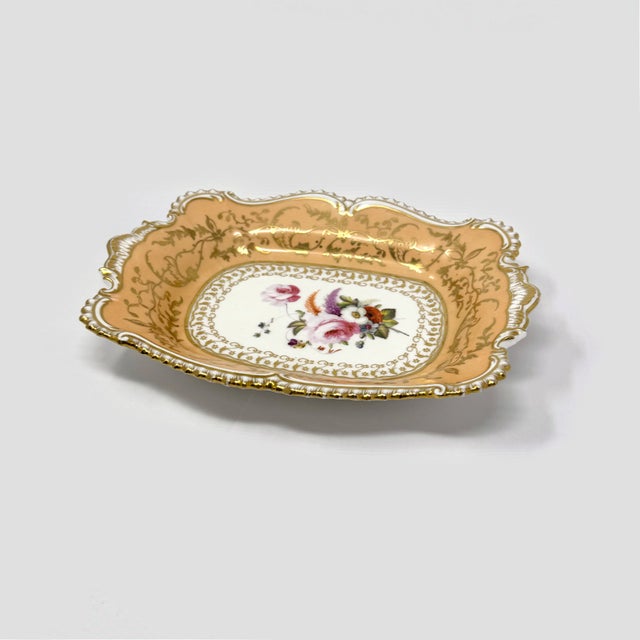 Victorian Antique Victorian Peach & Gold Porcelain Serving Dish For Sale - Image 3 of 8