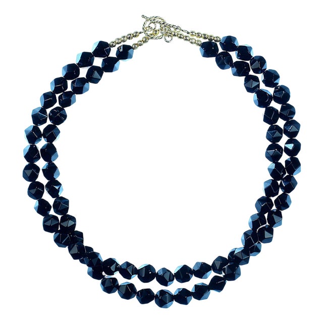 Elegant 17-Inch Two-Strand Black Agate Necklace by Aria Jewelry For Sale