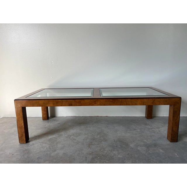 Vintage John Widdicomb Burl Wood Glass Top Cocktail Table For Sale - Image 11 of 12