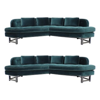 Edward Wormley for Dunbar Janus Sofas in Raf Simons Velvet With Leather Trim For Sale