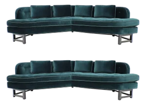 Edward Wormley for Dunbar Janus Sofas in Raf Simons Velvet With Leather Trim