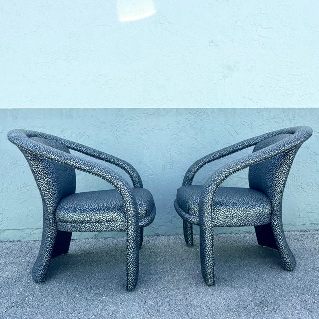 1980s Postmodern Silver and Black Leopard Print Lounge Chairs - A Pair For Sale - Image 5 of 9