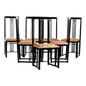 Black Lacquered Frame / Upholstered Dining Chair Set 10