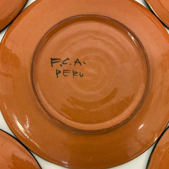 1950s Vintage Southwestern Folk Art Boho Chic Peruvian Terra Cotta Dinner Plates - Set of 5. For Sale - Image 11 of 11