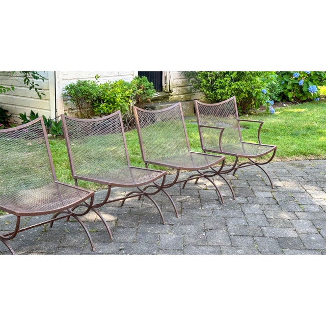 Maurizio Tempestini Mid-Century Bob Anderson Wrought Iron Mesh Patio Chairs - 5 Pieces, Attributed For Sale - Image 4 of 16