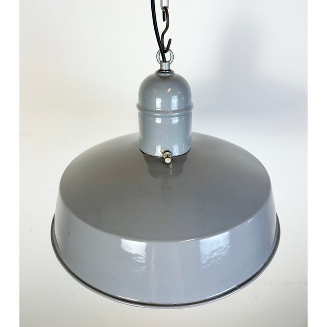 Industrial Grey Enamel Factory Pendant Lamp, 1960s For Sale - Image 6 of 18