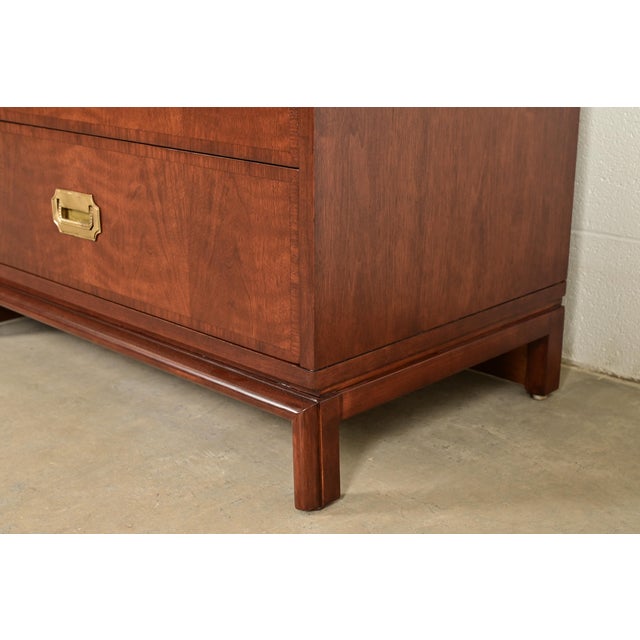 William Doezema for Mastercraft Mid-Century Hollywood Regency Campaign Walnut and Brass Sideboard Credenza, Newly Refinished For Sale - Image 12 of 16
