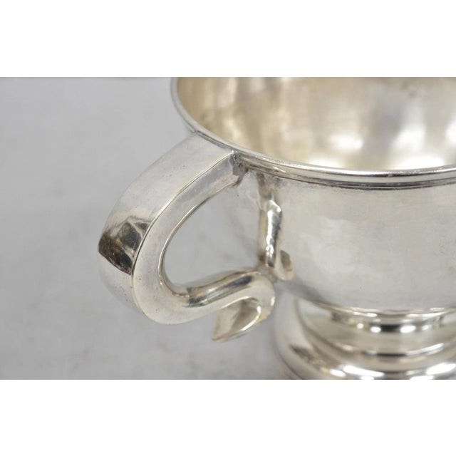 Antique Regency Silver Plated Thick Twin Handle Hand Hammered Trophy Cup Bowl For Sale - Image 13 of 16