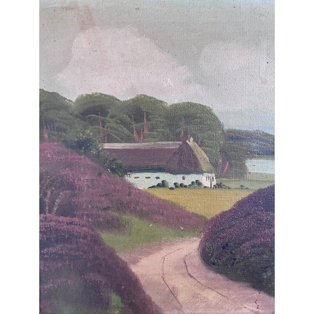 Green Vintage Original Landscape Oil Painting, Signed Countryside Cottage Art For Sale - Image 8 of 12