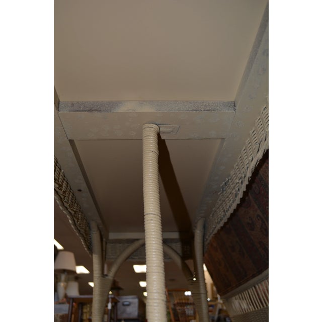 Wood 1970s Vintage Cream Wicker & Wood Long Oval Top Console Hall Sofa Table Patio For Sale - Image 7 of 12