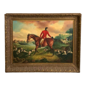 Late 20th Century Fox Hunt Oil Painting Large Original Signed Equestrian Art Vintage Decor