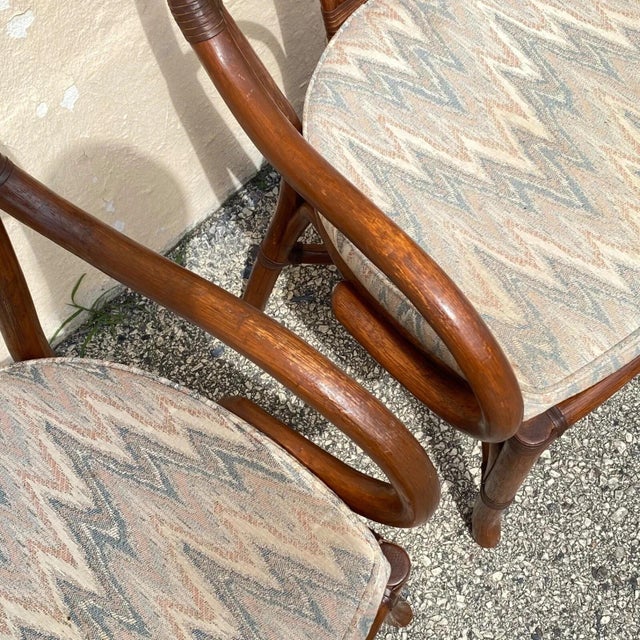 Wood Vintage Hollywood Regency Bentwood Rattan Fan Back Dining Chairs - Set of 4 For Sale - Image 7 of 12