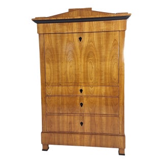 Biedermeier Cherrywood Veneer Secretary Desk with Pointed Gable, Thuringia, 1820s For Sale