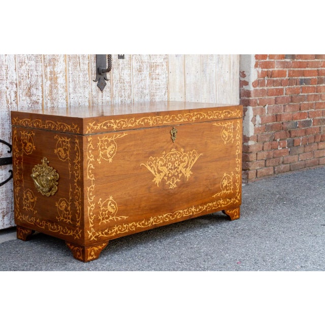 1950s Large Walnut Marquetry Inlay Chest For Sale - Image 4 of 12