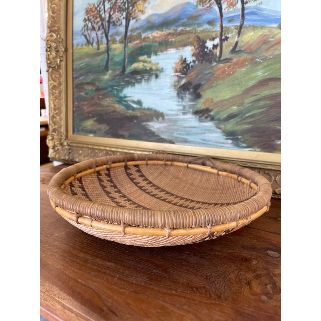 Early 20th Century Vintage Likely Early 20th Century Native American Mission Basketry Bowl With Stepped Geometric Pattern. For Sale - Image 5 of 10