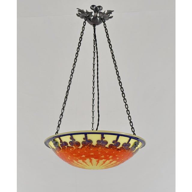 Art Deco French Art Deco Pendant Light by Le Verre Francais Schneider - 1925 Cameo Chandelier France For Sale - Image 3 of 13