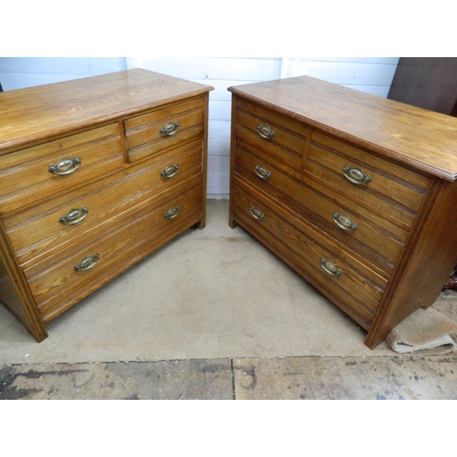 Edwardian Oak Chest of Drawers, 1890s, Set of 2 For Sale - Image 4 of 4