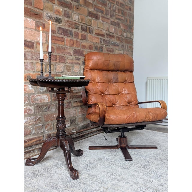 Mid-Century Scandinavian Leather & Wood Lounge Chair For Sale - Image 10 of 12