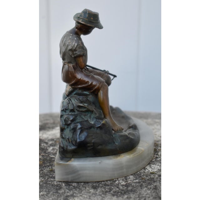 Heinrich W Hirschen Bronze Fishing Boy Antique Austrian Figure With Onyx Base For Sale - Image 12 of 17