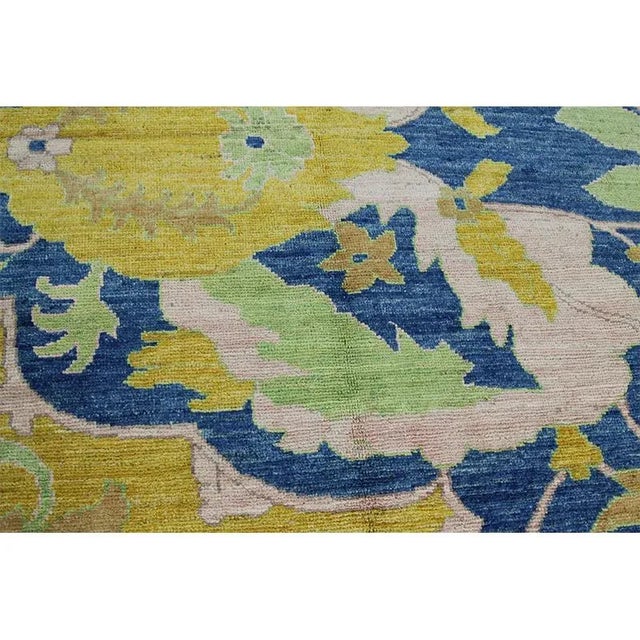Handwoven Yellow/Blue Traditional Indian Agra Area Rug 12'4" X 15'4" For Sale - Image 9 of 10