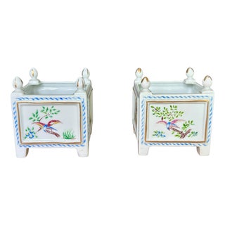 Square Porcelain Planters from Limoges, France, 1920s, Set of 2 For Sale