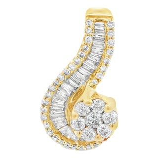 1990s 14k Yellow Gold Diamond Swirl Pendant For Sale