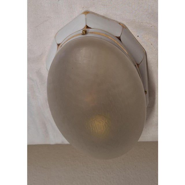 Gold German Art Deco White Porcelain Ceiling Lamp with Oval Matt Glass Shade from Brunnquell, 1930s For Sale - Image 8 of 11