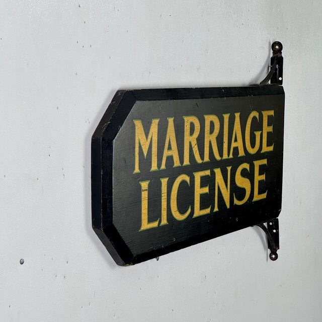 Gold Early 20th Century "Marriage License" Wood Sign in Gold Letters and With Original Brackets For Sale - Image 8 of 9