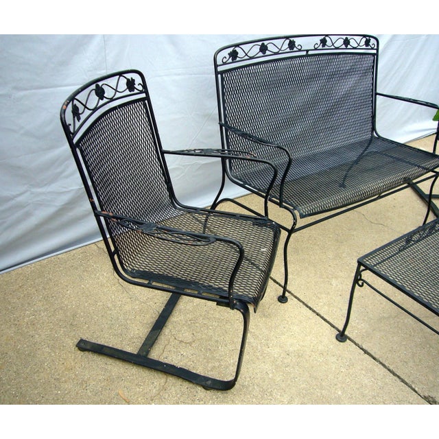 Woodard Salterini Attributed Mt Vernon Patio Seating & Table Set, Loveseat Bench Cantilever For Sale - Image 4 of 7
