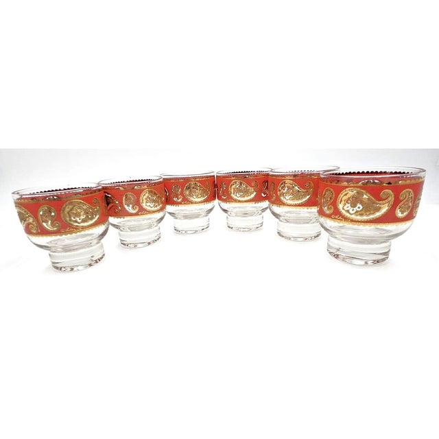Metal Superb Culver Red Paisley 22k Gold Glassware Set of 6 Mid Century 1960s For Sale - Image 7 of 10