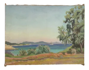 Armand Cacheux, Bord de Mer et Voilier, Oil on Canvas