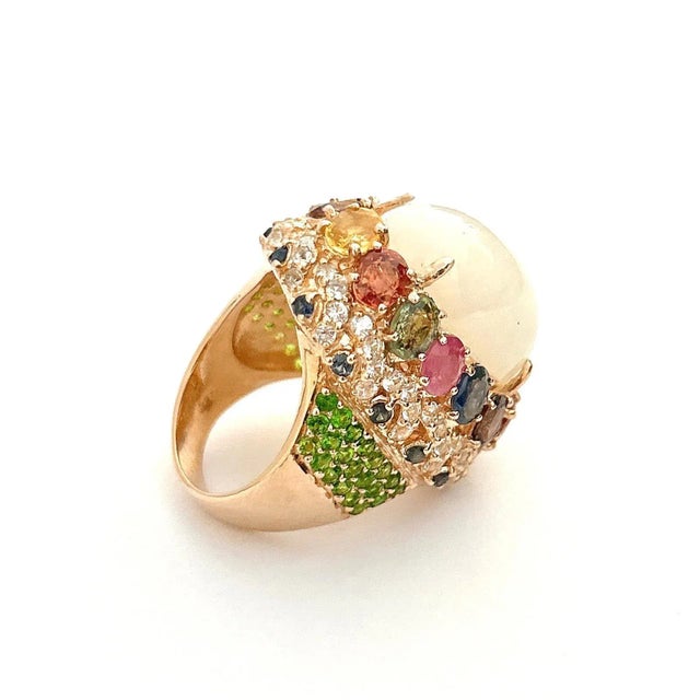 Not Yet Made - Made To Order Bochic “Flamenco” Opal & Multi Fancy Color Sapphires Cocktail Ring 18K Gold, Size 10 For Sale - Image 5 of 7